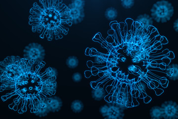 3d rendering viruses in infected organism, viral disease epidemic, virus abstract background