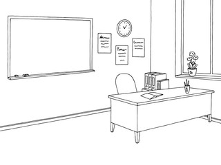 Classroom graphic black white interior sketch illustration vector