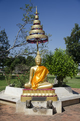 Gold buddha statue in garden at outdoor