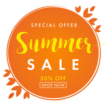 Summer sale special offer orange banner. Sale banner End of Summer vector design template discount