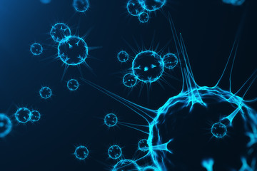 3d rendering viruses in infected organism, viral disease epidemic, virus abstract background.