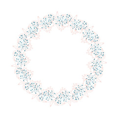 Vector botanical illustration with a wreath made of stylized hand drawn  leaves.