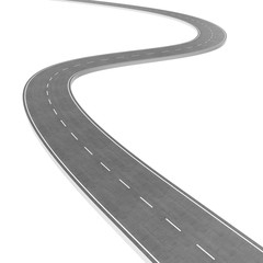 Winding Road isolated on White Background. Road way location infographic template. Two-way road bending on a white background. Asphalt road with turns, 3D rendering