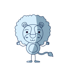 blue color shading silhouette caricature of cute lion surprised expression vector illustration
