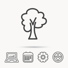 Maple tree icon. Forest wood sign. Nature environment symbol. Notebook, Calendar and Cogwheel signs. Download arrow web icon. Vector