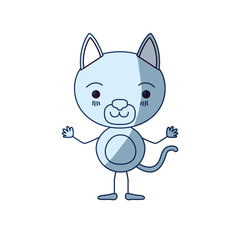 blue color shading silhouette caricature of cute cat surprised expression vector illustration