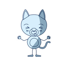 blue color shading silhouette caricature of cute cat disgust expression and sticking out tongue vector illustration