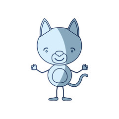 blue color shading silhouette caricature of cute cat tranquility expression vector illustration