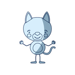 blue color shading silhouette caricature of cat tranquility expression vector illustration