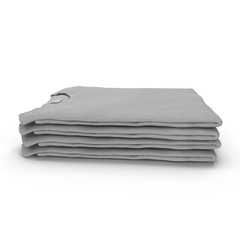 Pile of blank folded gray t-shirts on the white. 3D illustration, clipping path
