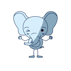 Fototapeta premium blue color shading silhouette caricature of cute elephant wink eye expression vector illustration