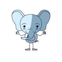 blue color shading silhouette caricature of cute elephant happiness expression vector illustration