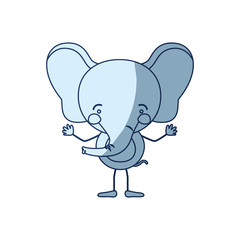 blue color shading silhouette caricature of elephant happiness expression vector illustration