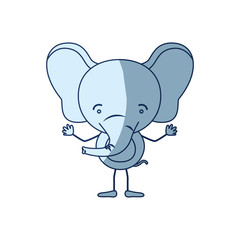 blue color shading silhouette caricature of elephant tranquility expression vector illustration