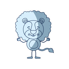 blue color shading silhouette caricature of lion happiness expression vector illustration