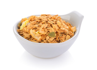 muesli in bowl on white background