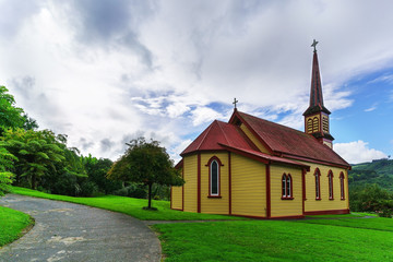 Fototapeta na wymiar The famous Jerusalem (Hiruharama) is the Catholic Church on Whanganui river road , Whanganui , North Island of New Zealand