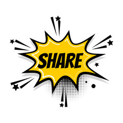 Lettering share link. Comics book balloon. Bubble icon speech phrase. Cartoon exclusive font label tag expression. Comic text sound effects. Sounds vector illustration.