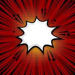 White blank comic book text balloon template. Clear empty speech bubble halftone dot style pop art. Dialog empty cloud pop art. Creative idea conversation radial background sketch explosion.