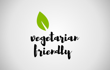vegetarian friendly green leaf handwritten text white background