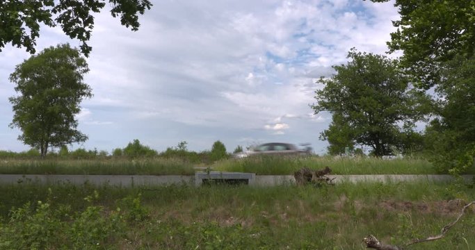 Herpetoduct, a tunnel under the highway N224 for reptiles,amphibians and small mammals  - wide shot. Wildlife crossings connect the animals habitats. VELUWE, THE NETHERLANDS - MAY 2017