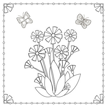 Coloring page from the flowers and butterflies