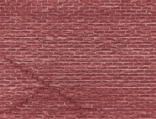 red faded old brick wall background with cracks and white cement