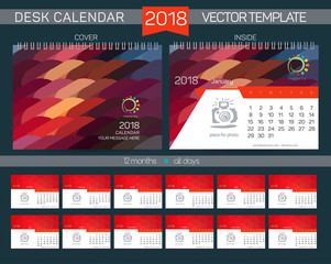 Desk Calendar 2018 Vector Design Template with abstract pattern. Set of 12 Months. vector illustration. Creative concept in bright colors