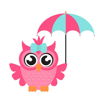 cartoon owl girl with umbrella