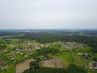 evening dusk sunset Aerial view of countryside, drone top view