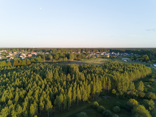 evening dusk sunset Aerial view of countryside, drone top view
