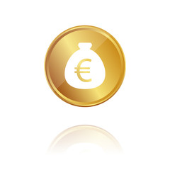 Geldsack - Euro - Gold Münze mit Reflektion
