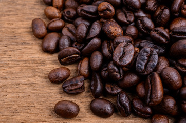 Coffee beans on wooden