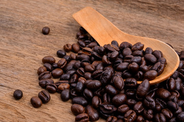 Coffee beans on wooden