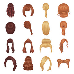 Quads, blond braids and other types of hairstyles. Back hairstyle set collection icons in cartoon style vector symbol stock illustration web. - 164055969