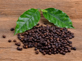 Coffee beans on wooden
