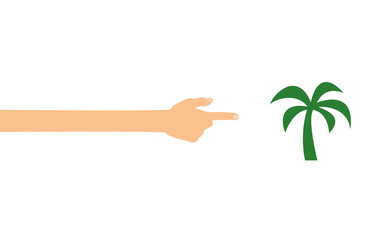 Fototapeta na wymiar Hand zeigt auf - Palmbaum