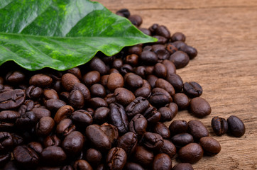 Coffee beans on wooden