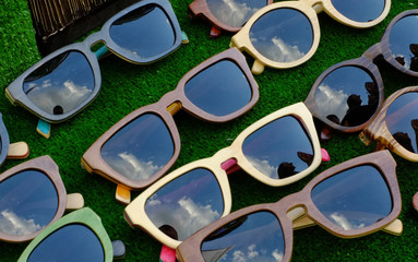 Sunglasses on the counter of the mag.