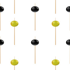 Canape with olives seamless pattern.