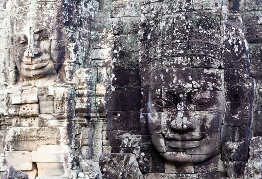 Giant stone faces at Prasat Bayon Temple, Cambodia