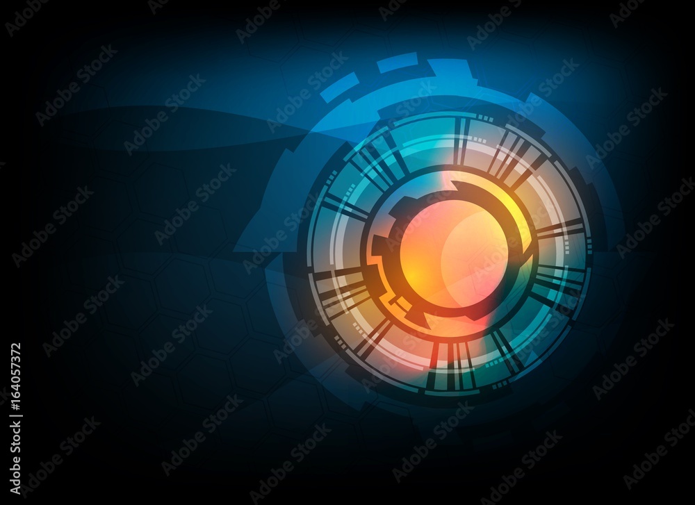 Wall mural Blue abstract tech circles background design with light effect 