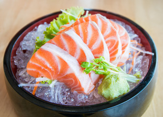 Salmon, raw fish, sashimi set, Japanese food.