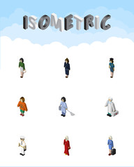 Isometric People Set Of Businesswoman, Housemaid, Lady And Other Vector Objects. Also Includes Worker, Woman, Hostess Elements.