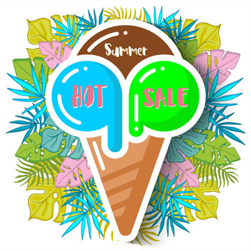 Summer sale background with tropical palm leaves and ice-cream_18