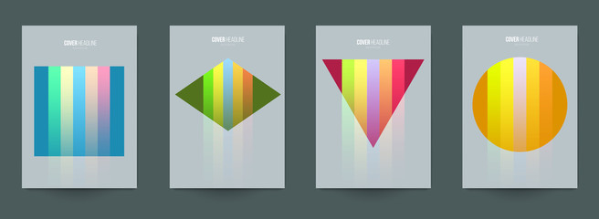 Modern trendy background cover posters, banners, flyers, placards. Set of abstract minimal template design for branding, advertising in retro geometric memphis style. Vector illustration. EPS 10.