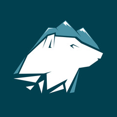 Head polar bear. Mockup template animal symbol, logo, emblem or sticker for branding, printing, sports team. Vector illustration on white background.