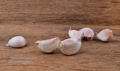 garlic on wood background
