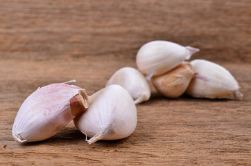 garlic on wood background