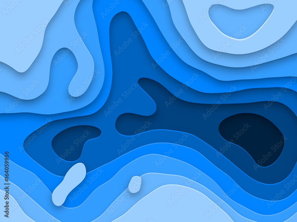 Poster papercut topography multi layers texture blue background of 3d paper cut vector effect